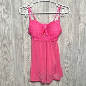 Elegant Pink Lace Babydoll Lingerie Size Medium